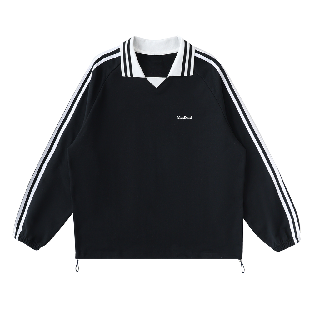 MadSad - Striped Lapel Collar Sweatshirt
